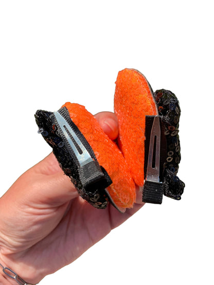 Orange Spiderweb Mouse Ear Clips