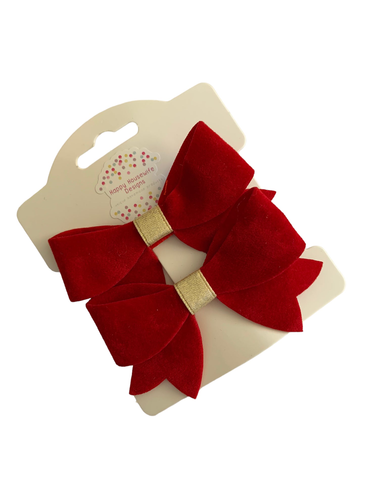 Mini Red Velvet and Gold Hair Bows