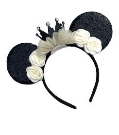 Black and Ivory Crown Mouse Ear Headband