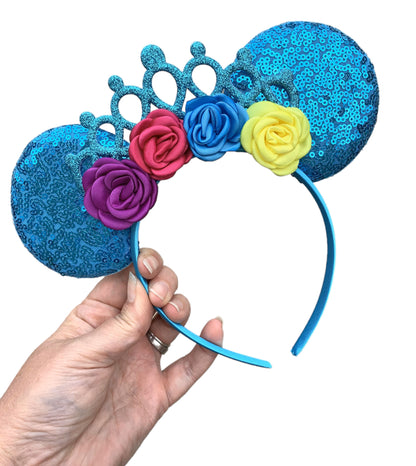 Blue Flower Mouse Ear Headband