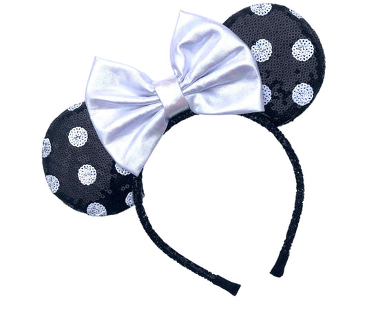 Black Polka Dot Mouse Ear Headband