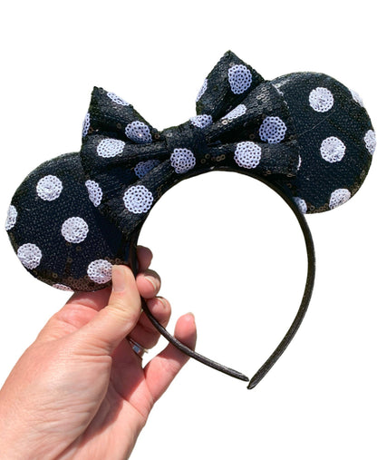 Black Polka Dot Mouse Ear Headband
