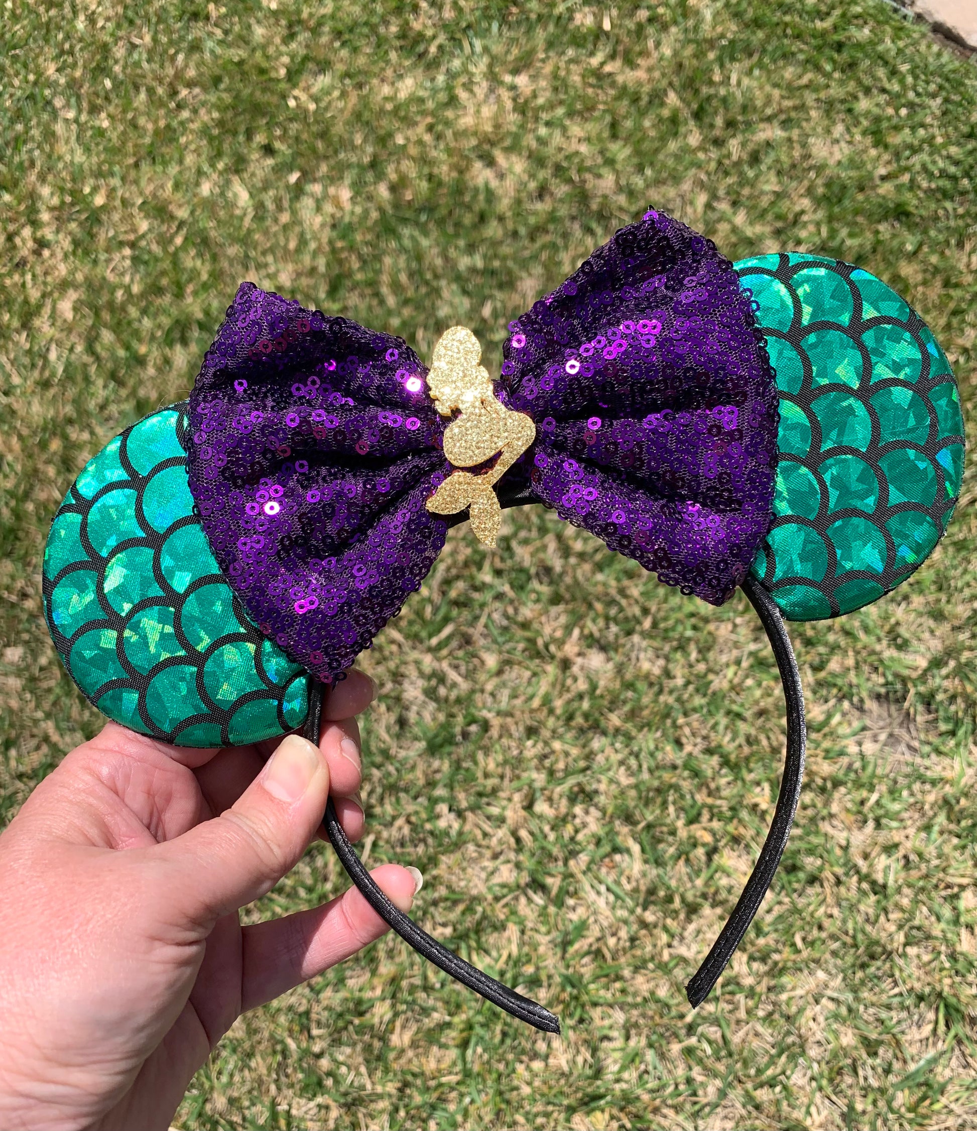 green and purple mermaid mouse ear headband