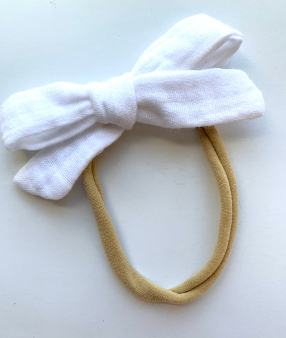 Mini Muslin bows nylon headbands