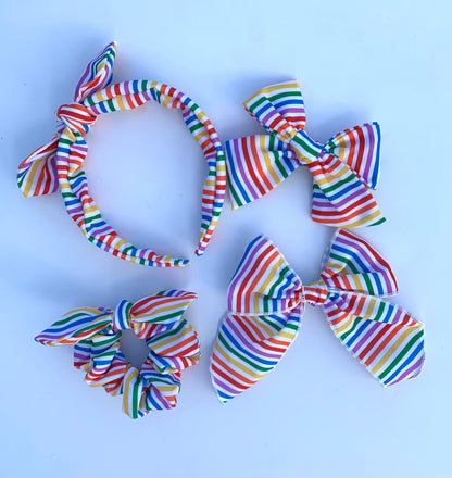 Primary Rainbow Stripes Hair Bows