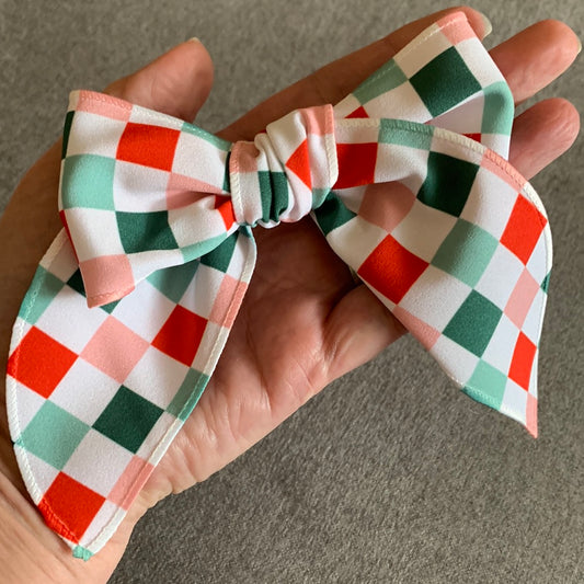Christmas checkered bow clips