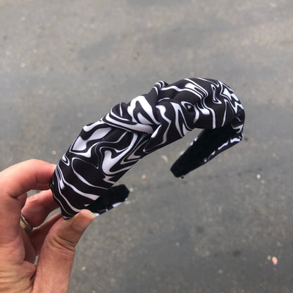 Black and White Swirl Tie Knot Headband