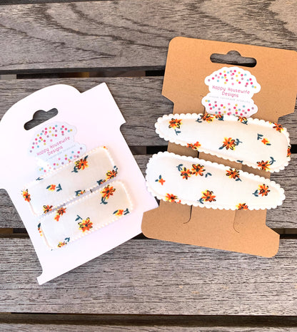 White Fabric Flower Snap clips