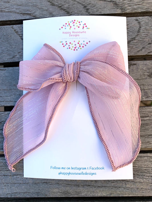 Silver Pink Hair Bow
